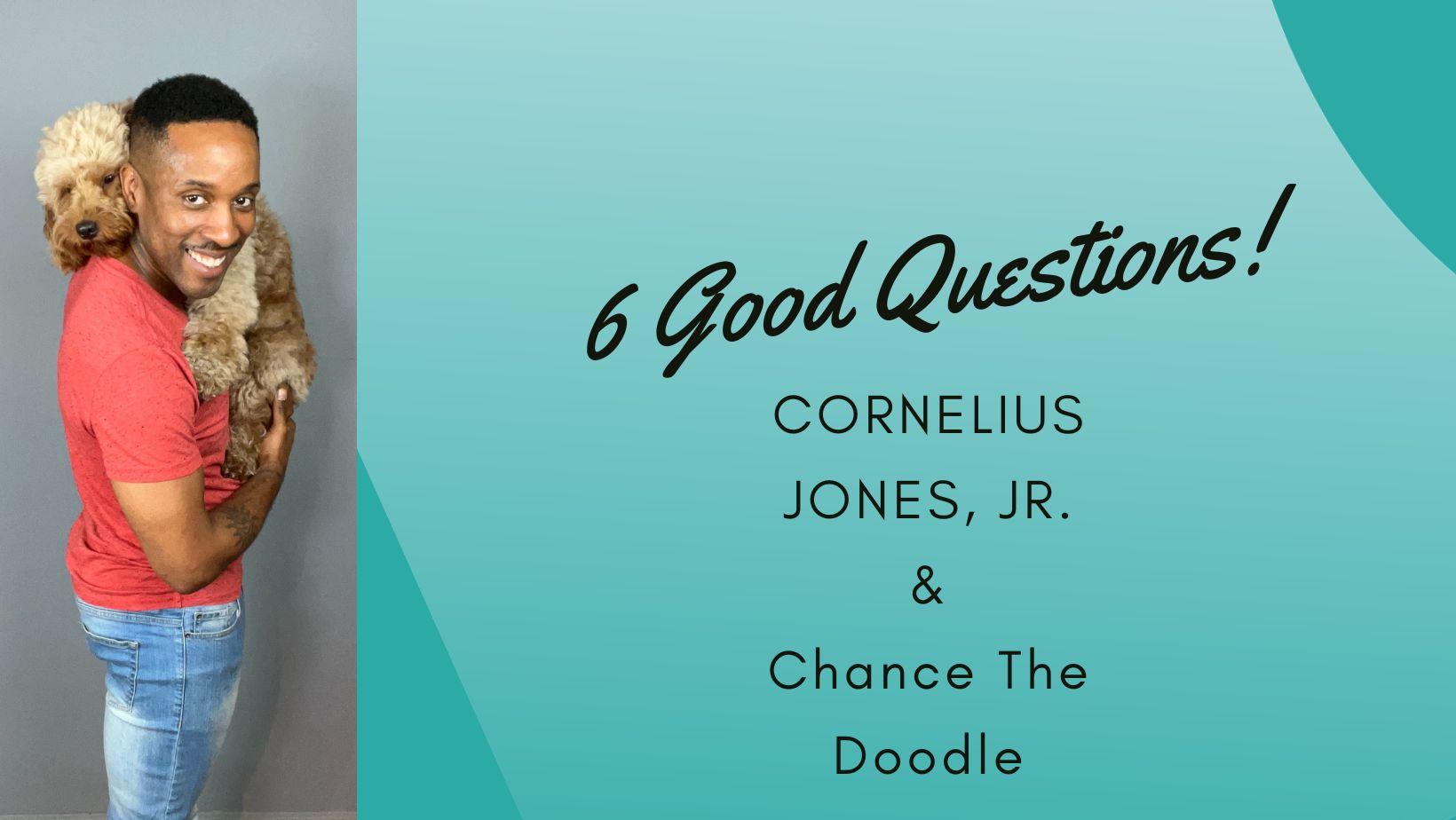 Ompractice teacher Cornelius Jones Jr holding Chance The Doodle with Ompractice teal background