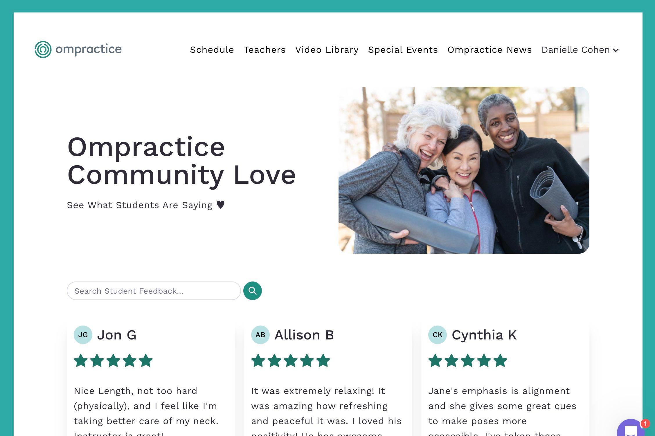 A screenshot of the Ompractice Community Love page