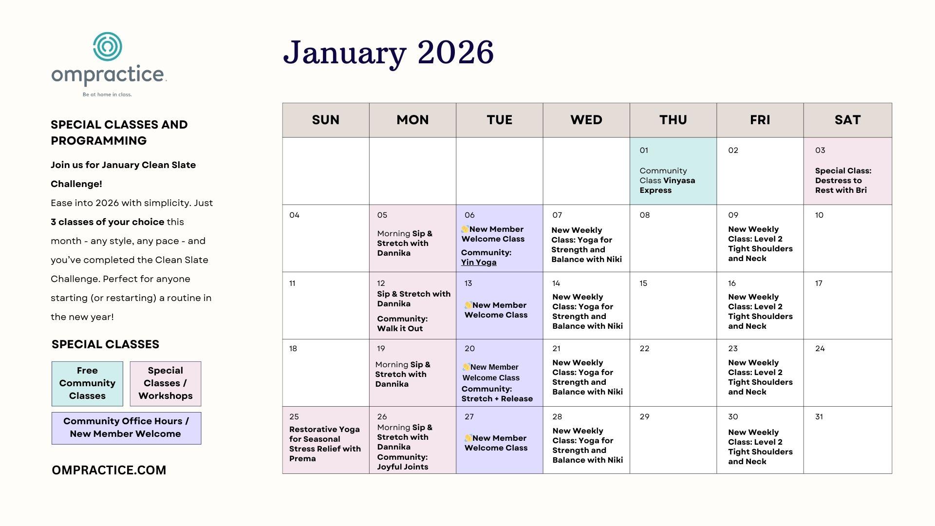The January Ompractice Calendar