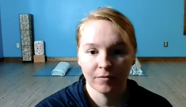 Ompractice teacher Allison Jeraci guiding meditation