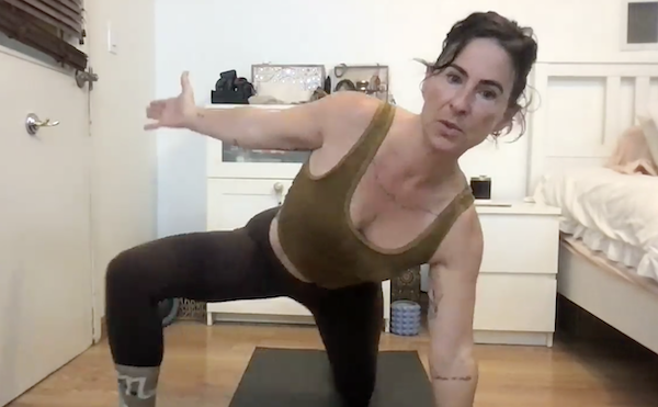 Ompractice teacher Jane Cargill demonstrates a pose