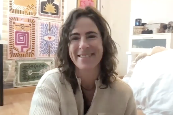 Ompractice teacher Jane Cargill seated